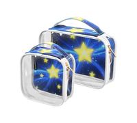 Amooorous 2 Pack Blue and Gold Romantic Sky clear decorative toiletry bag small TSA approved multifunctional clear cosmetic bag Men shaving kit the maquillaje para, Blue and, Blue and golden romantic