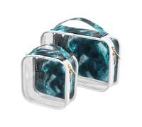 Amooorous 2 Pack Blue Glitter Bad Monster Transparent Decorative Transparent Cosmetic Bag TSA Approved Reusable Bags For Women Male Shaving Set de maquillaje couple, Blue Glitter Angry Monster, 1