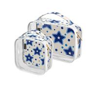 Amooorous 2 Pack Blue Stars Dot Blue clear decorative toiletry bags for traveling women TSA approved transparent bag travel cosmetic Airport Airline Compliant maquillaje, blue stars dot blue, One Size