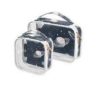 Amooorous 2 Pack Blue-white Starry Planet clear decorative makeup and toiletries TSA approved reusable cosmetic travel bags for women Men shaving kit de maquillaje para, Blue and white star planet, 1