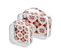 Amooorous 2 Pack Bohemia India Rosette Pattern Red Floral clear decorative makeup and toiletry TSA approved water-resistant clear cosmetic bag shaving essentials para maquillaje, Bohemia India rosette