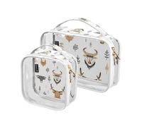 Amooorous 2 Pack Boho Simple Style West Highlander Cow clear decorative makeup bags for women TSA approved water-resistant travel cosmetic bags for women shaving essentials maquillaje, boho simple