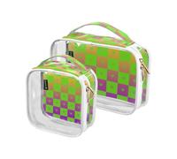 Amooorous 2 Pack Buffalo Plaid Check Yellow Green Violet Gradient clear decorative men toiletry bag TSA approved waterproof travel makeup bag travel essential Bolsa de almacenamiento, buffalo plaid
