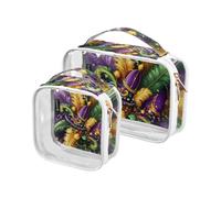Amooorous 2 Pack Carnival Mardi Gras Yellow Purple Mask clear decorative mens toiletry bags for traveling TSA approved reusable cosmetic travel bag travel essential Bolsa de maquillaje, Carnival Mardi