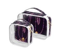 Amooorous 2 Pack Carnival Mardi Gras Yellow Purple Mask clear decorative mens toiletry bags for traveling TSA approved waterproof clear cosmetic bag travel essential maquillaje, Carnival Mardi Gras