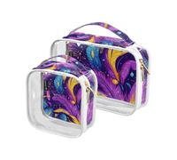 Amooorous 2 Pack Carnival Mardi Gras Yellow Purple Mask clear decorative toiletry bag for women TSA approved water-resistant cosmetic bags with zipper Airport Airline Compliant maquillaje, Carnival