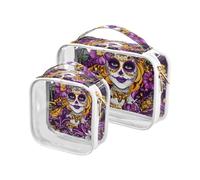 Amooorous 2 Pack Carnival Mardi Gras Yellow Purple Mask clear decorative toiletry bag hanging TSA approved reusable makeup brush bag shaving essentials maquillaje para, Carnival Mardi Gras yellow
