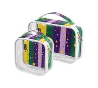 Amooorous 2 Pack Carnival Mardi Gras Yellow Purple Mask clear decorative toiletry bag hanging TSA approved waterproof travel makeup bags Men’s shaving kit de maquillaje, Carnival Mardi Gras yellow