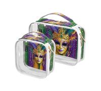 Amooorous 2 Pack Carnival Mardi Gras Yellow Purple Mask clear decorative toiletry bag men TSA approved multifunctional makeup organizer bag shaving essentials Bolsa de almacenamiento, Carnival Mardi