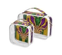 Amooorous 2 Pack Carnival Mardi Gras Yellow Purple Mask clear decorative toiletry bag set TSA approved portable makeup bag organizer Men’s shaving kit de maquillaje para, Carnival Mardi Gras yellow