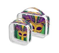 Amooorous 2 Pack Carnival Mardi Gras Yellow Purple Mask Clear Decorative Travel Toiletry Bag TSA Approved Multifunctional Makeup Bag Small Travel Essential de maquillaje, Carnival Mardi Gras, Carnival