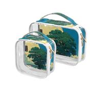 Amooorous 2 Pack Cartoon Animation Sense Yellow Field clear decorative mens toiletry bags TSA approved multifunctional large cosmetic bags for women travel essential para maquillaje, Cartoon animation