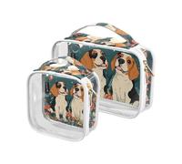 Amooorous 2 Pack Cartoon Cute Beagle Dogs Brown clear decorative toiletry bag travel TSA approved reusable travel makeup bags Men’s shaving kit para maquillaje, cartoon cute Beagle dogs brown, One