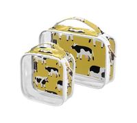 Amooorous 2 Pack Cartoon Cute Black and White Cow clear decorative travel bag toiletry TSA approved transparent cosmetic bags for women Men’s shaving kit Bolsa de almacenamiento, Cartoon cute black