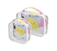 Amooorous 2 Pack Cartoon Cute Blue-pink Monster clear decorative travel toiletry bags TSA approved portable makeup travel bag Airport Airline Compliant maquillaje para, Cartoon cute blue-pink monster,