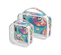 Amooorous 2 Pack Cartoon Cute Holiday Wet Fighting Dogs clear decorative toiletry bag large TSA approved water resistant cosmetic bags for women shaving essentials Bolsa de, cartoon cute holiday law