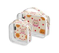 Amooorous 2 Pack Cartoon Cute Orange-pink Monster clear decorative travel bag toiletry TSA approved reusable cosmetic bags with zipper Men’s shaving kit Bolsa de maquillaje, Cartoon cute orange-pink