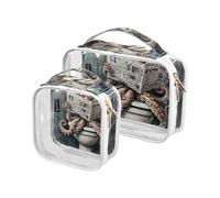 Amooorous 2 Pack Cartoon Cute Red animal sea Reads Newspaper clear decorative makeup and toiletry TSA approved water-resistant travel makeup bags travel essential de maquillaje para, Cartoon cute red