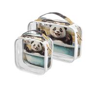 Amooorous 2 Pack Cartoon Cute White Bath Panda clear decorative small toiletry bag TSA approved water resistant cosmetic travel bags for women Men shaving kit the maquillaje,Cartoon, cartoon cute