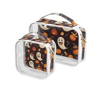 Amooorous 2 Pack Cartoon Cute White Halloween Unique Pumpkin clear decorative mens toiletry bag TSA approved transparent makeup bag travel shaving essentials Bolsa de maquillaje, Cartoon cute white