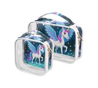 Amooorous 2 Pack Cartoon Cute White Rainbow unicorns clear decorative toiletry bags for TSA approved transparent cosmetic travel bag Men’s shaving kit Bolsa de maquillaje, Cartoon cute white rainbow