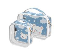 Amooorous 2 Pack Cartoon Cute White Valentine Love Bear clear decorative makeup and toiletry TSA approved transparent makeup organizer bag shaving essentials de maquillaje, Cartoon cute white