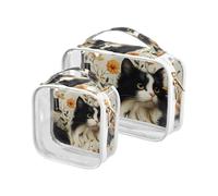 Amooorous 2 Pack Chic Norwegian Personalized Cat White clear decorative toiletry bags for traveling women TSA approved transparent bags for women Men’s shaving kit para maquillaje, chic Norwegian