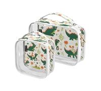 Amooorous 2 Pack Childish Doodle Green Dino clear decorative mens toiletry travel TSA approved waterproof clear makeup bag Airport Airline Compliant para maquillaje, childish doodle green dino, One