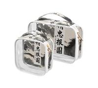 Amooorous 2 Pack Chinese Character Cultural Quote Loyalty clear decorative mens toiletry travel bag TSA approved transparent makeup bag small Men’s shaving kit Bolsa de maquillaje, Chinese character