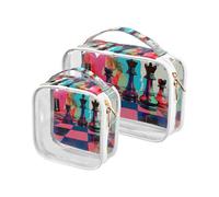 Amooorous 2 Pack Color Chess clear decorative mens toiletry travel TSA approved portable large cosmetic bag shaving essentials maquillaje, Color chess, One Size