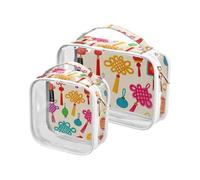 Amooorous 2 Pack Culture Chinese Knot Beige clear decorative toiletry travel bag TSA approved portable bags for women shaving essentials de maquillaje, culture Chinese knot beige, One Size