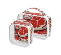 Amooorous 2 Pack Cute Cartoon Food Steak clear decorative toiletry bag hanging TSA approved multifunctional cosmetic travel bags for women Men’s shaving kit maquillaje, Cute cartoon food steak, One
