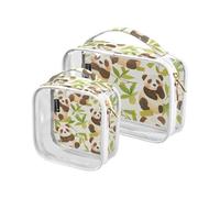 Amooorous 2 Pack Cute Chinese Panda Green Leaves clear decorative clear toiletry bag TSA approved reusable cosmetic travel bags for women travel essential Bolsa de maquillaje, cute chinese panda