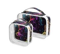 Amooorous 2 Pack Cyber Fluorescent Color Cool Dog clear decorative large toiletry bags for women TSA approved transparent travel makeup bag Men’s shaving kit Bolsa de maquillaje, Cyber fluorescent