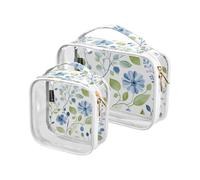 Amooorous 2 Pack Decorative Toiletry Bags for Men Small Flower Vine Blue Green TSA Approved Clear Travel Makeup Bag Kit, Blue And Green Small Flower Vines, 1 size