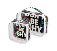 Amooorous 2 Pack Don't Be Shy clear decorative hanging travel toiletry TSA approved portable cosmetic bags for women Airport Airline Compliant de maquillaje para, don't be shy, One Size