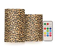 Amooorous 2 Pack Electronic Candles with Remote Control Mystic Leopard Print Flameless Battery Operated Brown