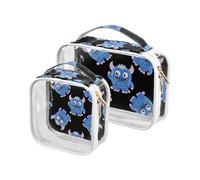 Amooorous 2 Pack Fake Glitter Cartoon Monster Black clear decorative toiletry bag large TSA approved reusable large cosmetic bags for women travel essential Bolsa de maquillaje, Fake Glitter cartoon