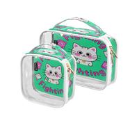 Amooorous 2 Pack Fighting Cartoon Cute White Cat clear decorative mens toiletry bag TSA approved transparent small cosmetic bag Men’s shaving kit maquillaje, fighting cartoon cute white cat, One Size