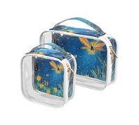 Amooorous 2 Pack Firefly Lighting Up Summer Night clear decorative toiletry travel bag TSA approved transparent clear makeup bag Airport Airline Compliant Bolsa de almacenamiento, Firefly lighting up
