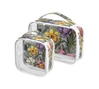 Amooorous 2 Pack Flowers Purple Daffodils Transparent Decorative Hanging Toiletry Bags TSA Approved Portable Toiletry Bag Travel Airline Compatibility The Maquillaje Couple, Flowers, Flowers Flowers