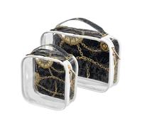Amooorous 2 Pack Golden Chain clear decorative men toiletry bag TSA approved waterproof travel cosmetic bag Airport Airline Compliant de maquillaje para, Golden chain, One Size