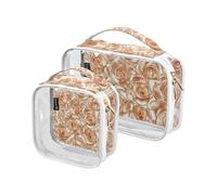 Amooorous 2 Pack Golden Champagne Rose clear decorative toiletry bag hanging TSA approved reusable makeup bag travel essential Bolsa de maquillaje, Golden champagne rose, 1 size, Gold champagne rose,
