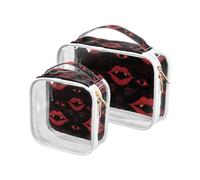 Amooorous 2 Pack Gothic Darkness Evil Lips Eyes Red clear decorative toiletry bag men TSA approved water-resistant travel makeup bags Men’s shaving kit de maquillaje, Gothic darkness evil lips eyes