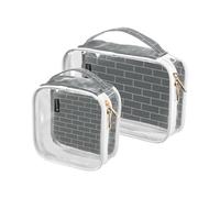 Amooorous 2 Pack Gray Tile Texture clear decorative large toiletry bags for women TSA approved transparent small makeup bag Men’s shaving kit de maquillaje, Gray Tile Texture, One Size