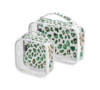Amooorous 2 Pack Green Golden Cleetah clear decorative toiletry bag for women TSA approved transparent clear makeup bag shaving essentials Bolsa de almacenamiento, green golden cleetah, One Size