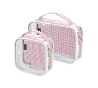 Amooorous 2 Pack Green Peach Checkered Buffalo clear decorative mens toiletry bags TSA approved water-resistant bag travel cosmetic travel essential de maquillaje para, green peach checkered buffalo,