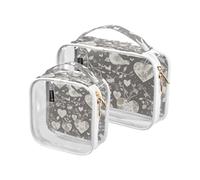 Amooorous 2 Pack Grey And White Valentine's Day Love Bird Transparent Decorative Cosmetic Bag For Women TSA Approved Waterproof Travel Toiletry Bags For Women Male Shaving Set, Grey and White