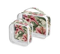 Amooorous 2 Pack Guyana Regia Lily Red clear decorative hanging toiletry travel TSA approved transparent makeup bag small Men’s shaving kit maquillaje para, Guyana regia lily red, One Size