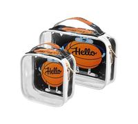 Amooorous 2 Pack Hello Cartoon Cute Orange Basketball clear decorative toiletry bag for women TSA approved reusable clear makeup bag Men’s shaving kit maquillaje para, Hello Cartoon cute orange